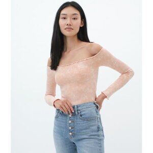NWT Aeropostale Long Sleeve Seamless Acid‎ Wash Off-The-Shoulder Crop Top Small